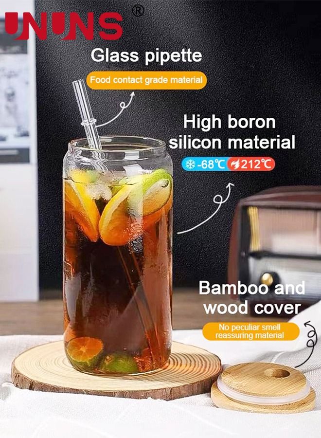 Can Tumbler Glasses,2PCS Drinking Glasses With Bamboo Lids And Glass Straw,16oz Coke Can-Shaped Tumbler Glass Cups With 1 Cleaning Brushe,For Tea,Soda,Iced Coffee