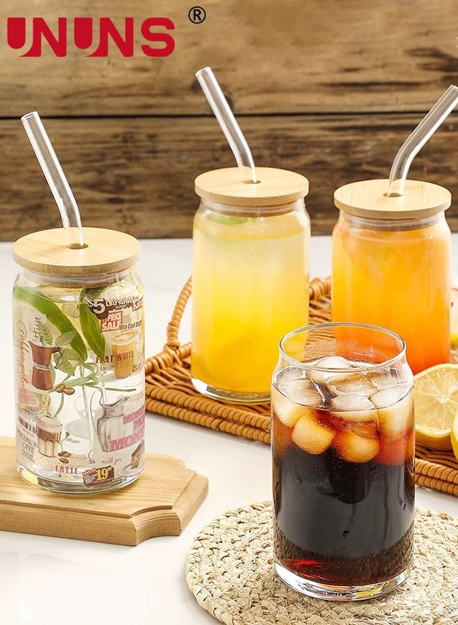 Can Tumbler Glasses,2PCS Drinking Glasses With Bamboo Lids And Glass Straw,16oz Coke Can-Shaped Tumbler Glass Cups With 1 Cleaning Brushe,For Tea,Soda,Iced Coffee