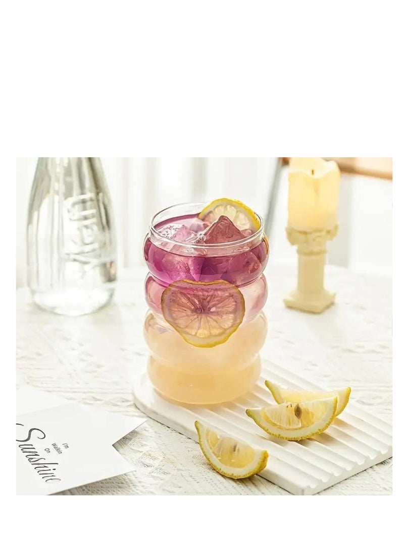 Ripple Shaped Drinking Glasses with Straws 330 ML (Set of 4)