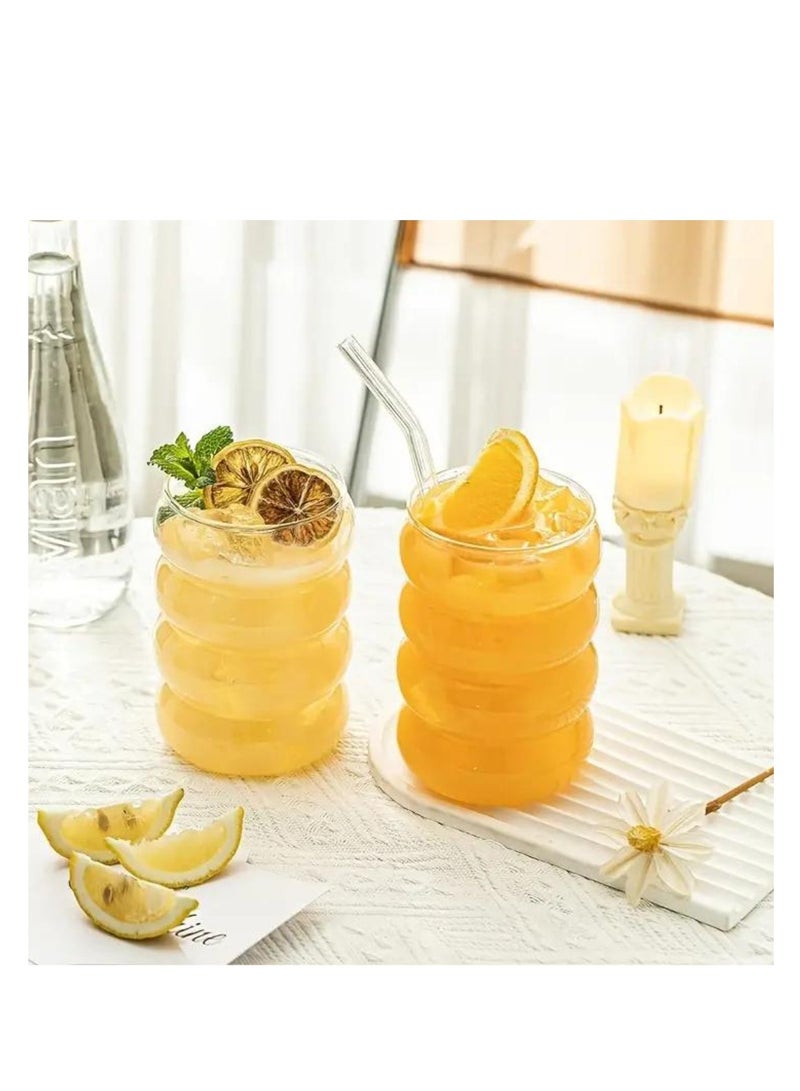 Ripple Shaped Drinking Glasses with Straws 330 ML (Set of 4)