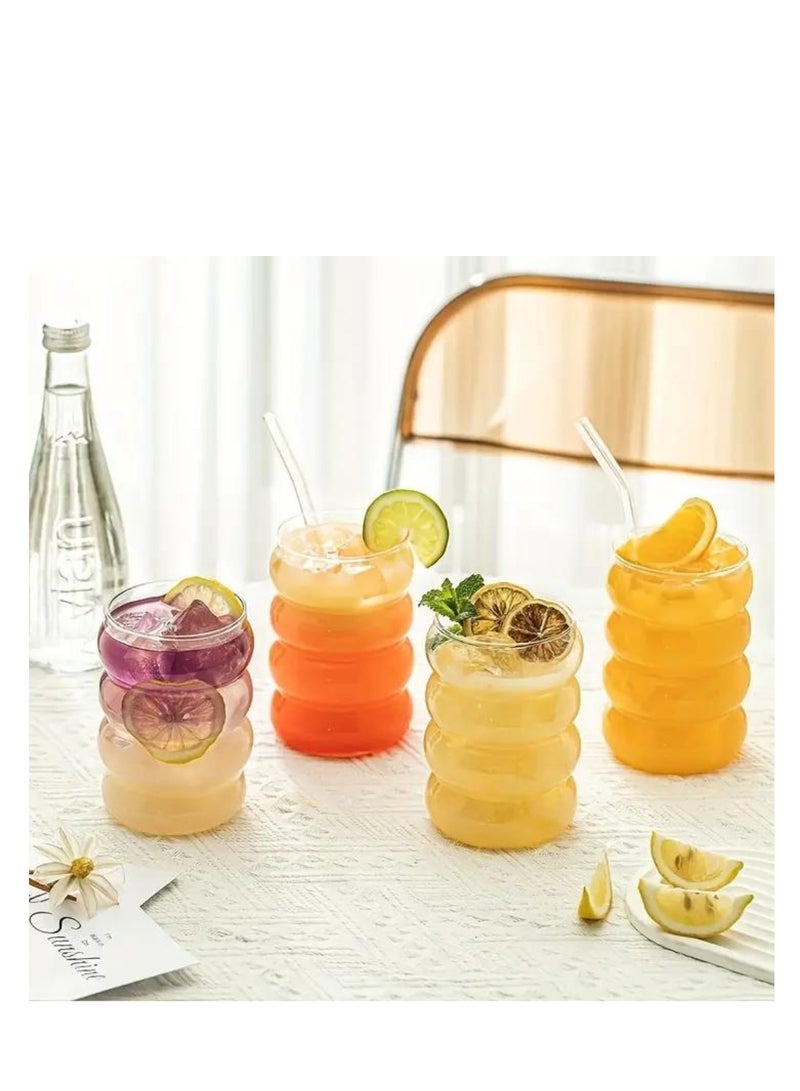 Ripple Shaped Drinking Glasses with Straws 330 ML (Set of 4)