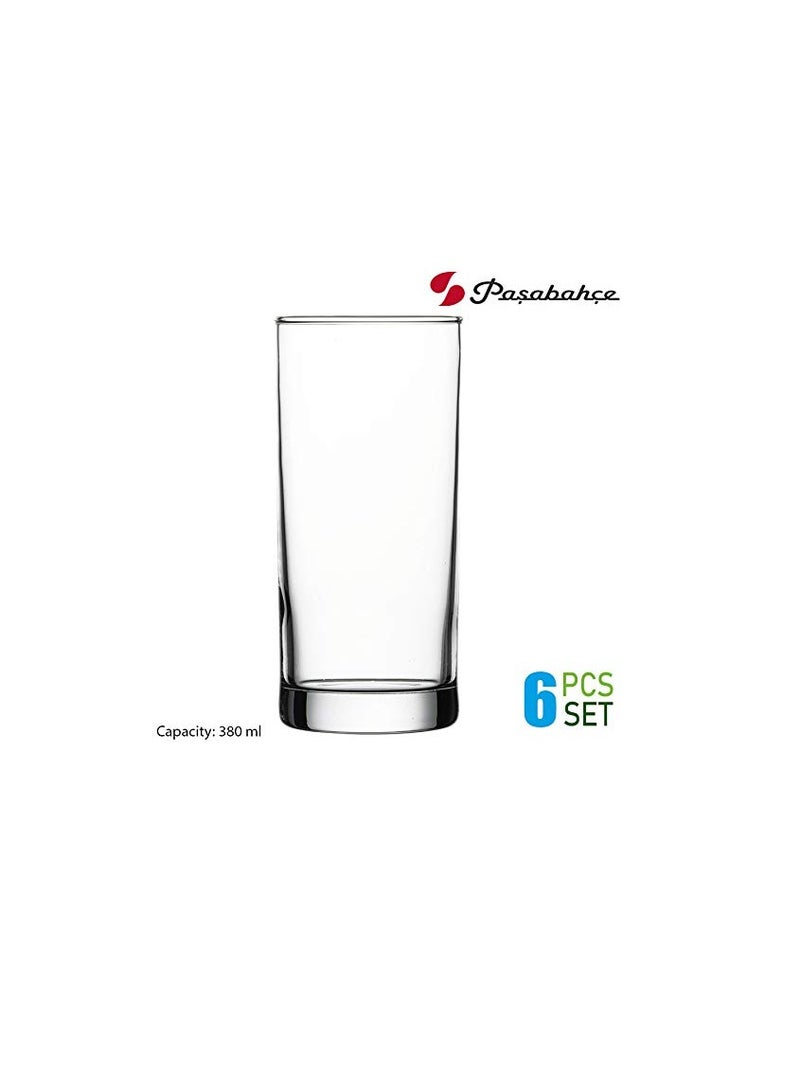 Pasabahce Istanbul Beer/Juice/Water Glass Tumbler 380 ml 6 Pcs Set, Transparent