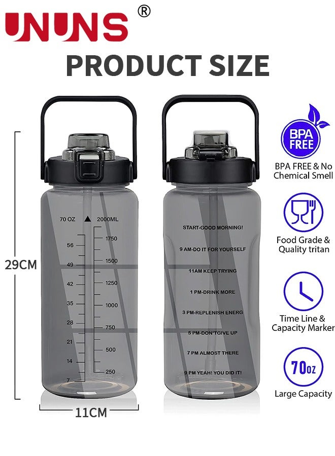 Water Bottle With Sleeve,2L Motivational Water Bottle With Straw And Time Marker,BPA Free Leakproof Large Sports Water Bottle,Reusable Water Jug For Workout Gym Sport