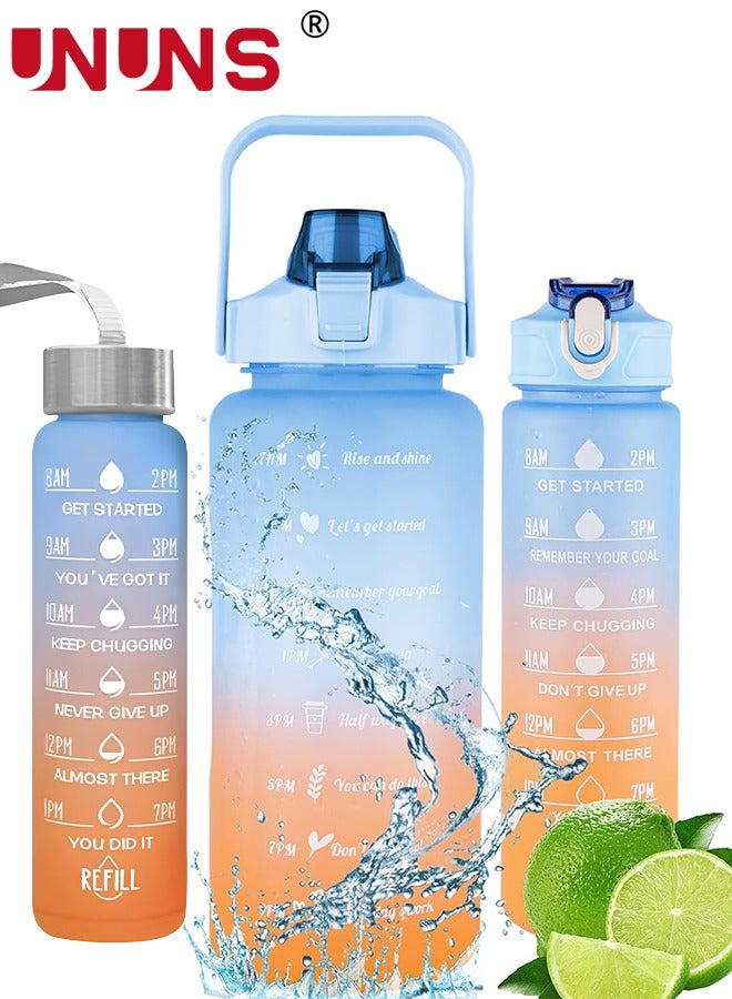 Sports Water Bottle,3 PCS Water Bottles With Straw And Handle,300mL 900mL 2000mL Motivational Sport Water Bottles With Time Maker,BPA Free