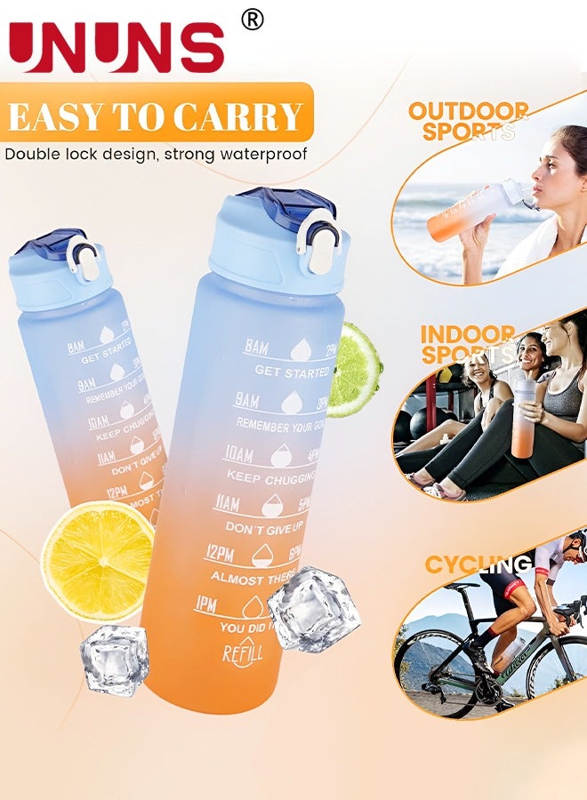 Sports Water Bottle,3 PCS Water Bottles With Straw And Handle,300mL 900mL 2000mL Motivational Sport Water Bottles With Time Maker,BPA Free