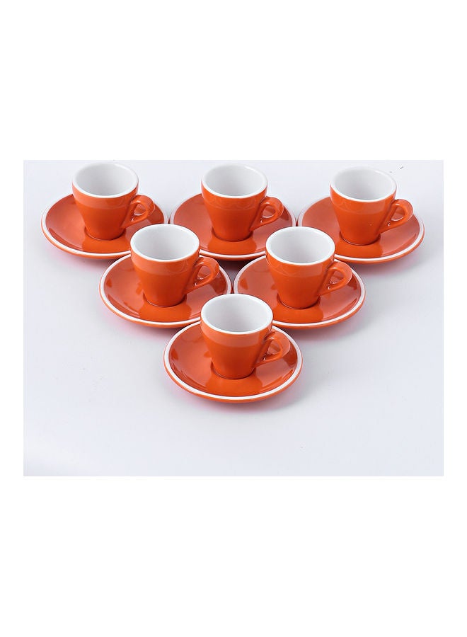 12 Piece Coffee Cup And Saucer Set Orange 7.6x6.1x6.3cm