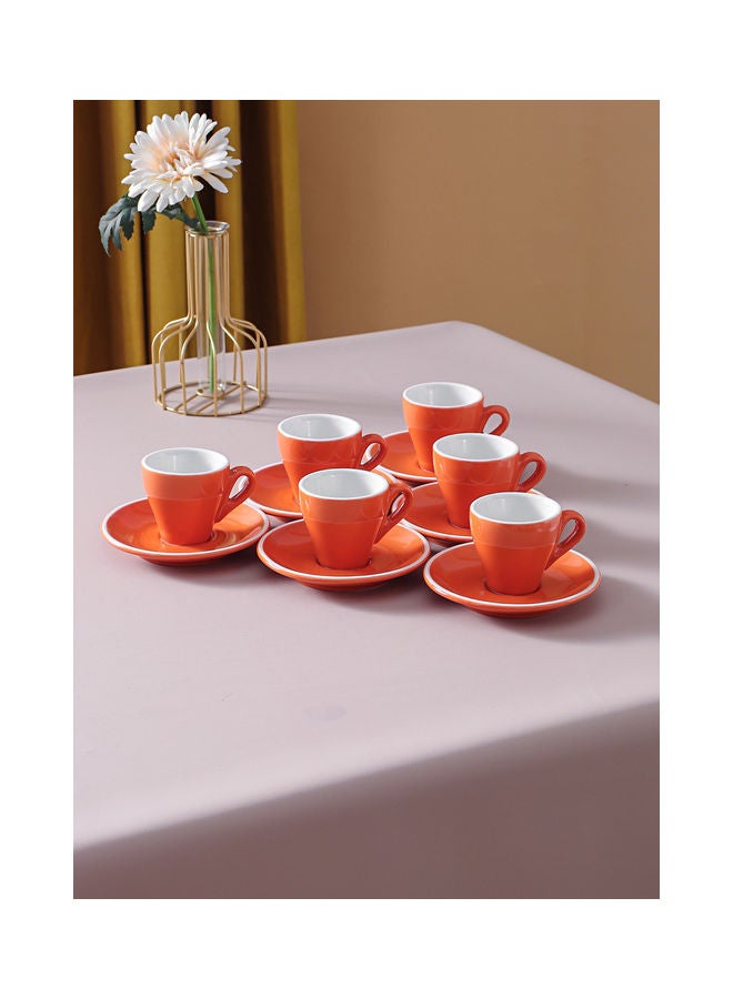 12 Piece Coffee Cup And Saucer Set Orange 7.6x6.1x6.3cm