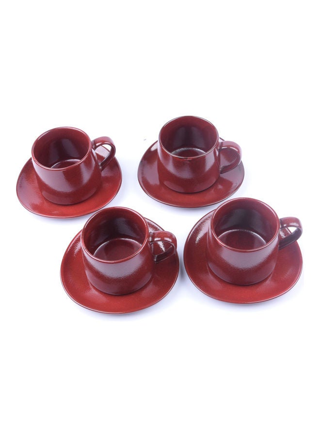 4-Piece Coffee/Tea Ceramic Cup and Saucer Set Red 4 x 300ml