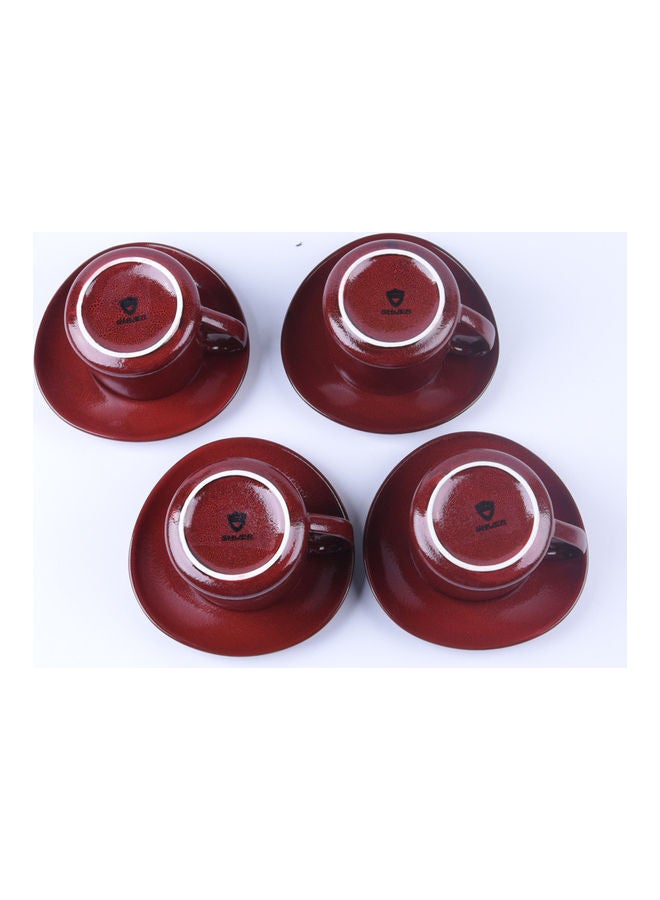 4-Piece Coffee/Tea Ceramic Cup and Saucer Set Red 4 x 300ml