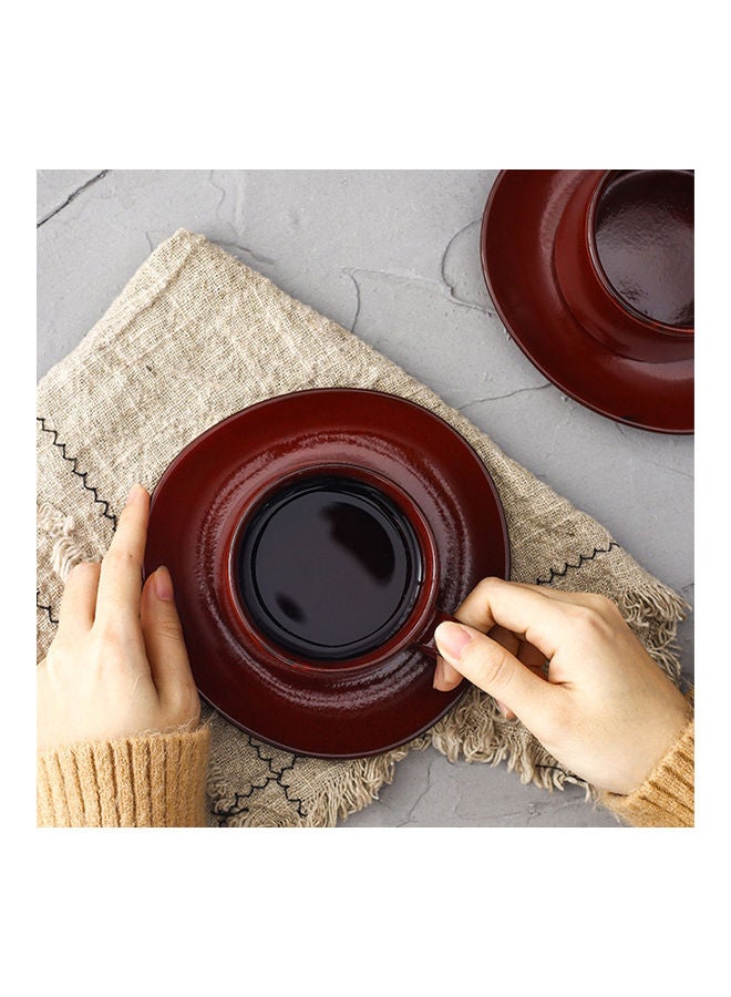 4-Piece Coffee/Tea Ceramic Cup and Saucer Set Red 4 x 300ml
