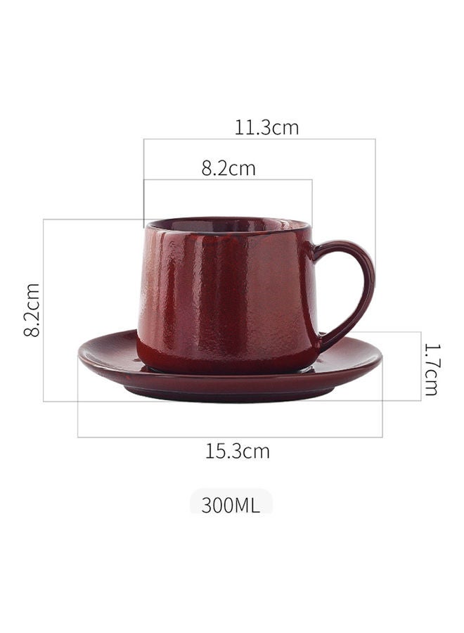 4-Piece Coffee/Tea Ceramic Cup and Saucer Set Red 4 x 300ml