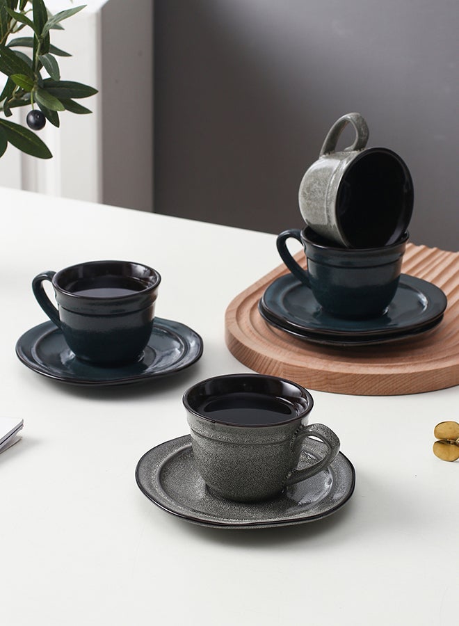 8-Piece Variable Glaze Deformation Cup & Saucer Multicolour 8.8x8.8x6.7cm