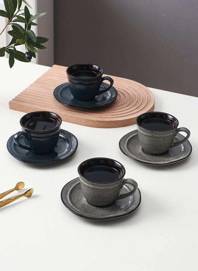 8-Piece Variable Glaze Deformation Cup & Saucer Multicolour 8.8x8.8x6.7cm