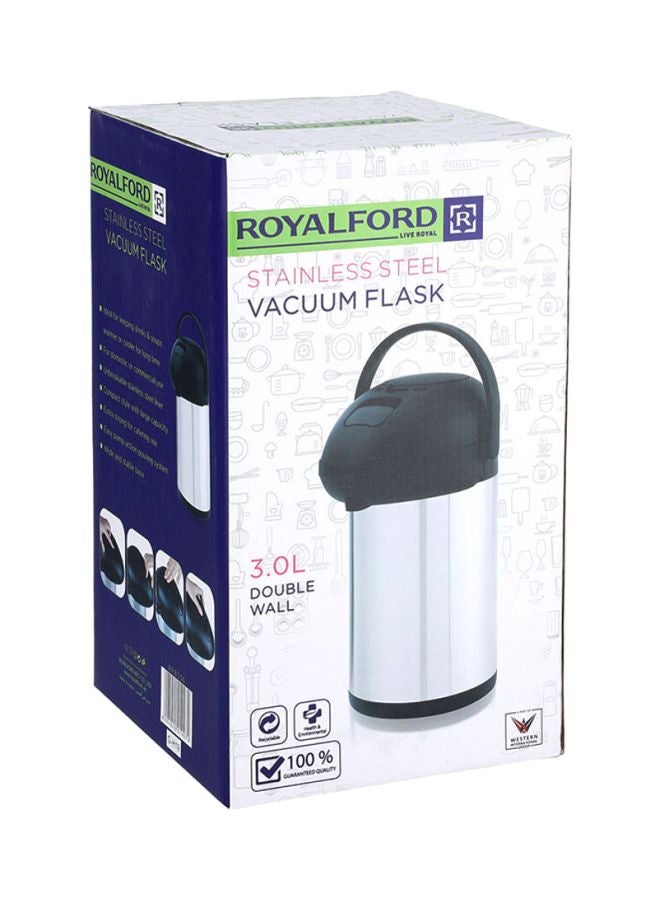 Royalford RF8336 3L Double wall Stainless Steel Vacuum Flask - Coffee Heat Insulated Thermos for Keeping Hot/Cold Retention, Double-Wall for Coffee, Hot Water, Tea, Beverage | Ideal for Commercial & Outings Silver/Black