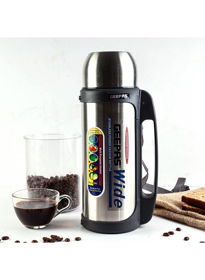 Vacuum Insulated Flask Leak Proof Stainless Steel Double Walled Thermal Mug for Hot or Cold Drink Silver/Black/Red 1.8Liters