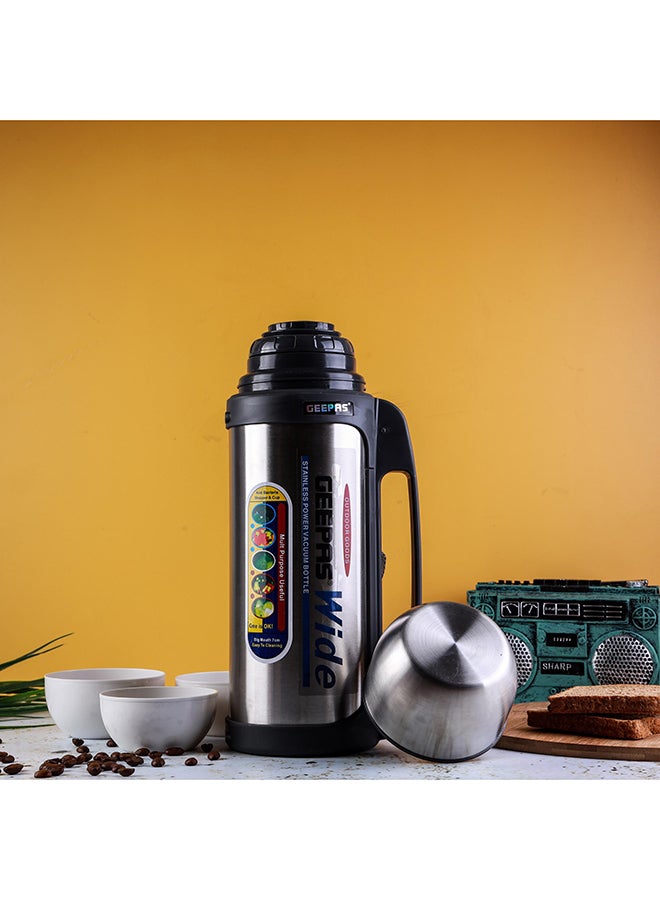 Vacuum Insulated Flask Leak Proof Stainless Steel Double Walled Thermal Mug for Hot or Cold Drink Silver/Black/Red 1.8Liters