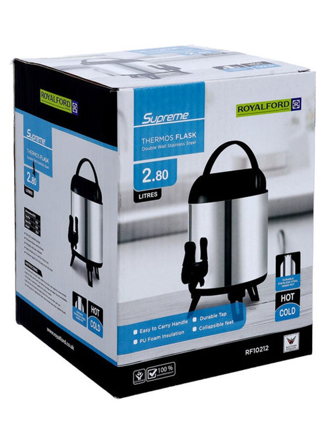 Double Wall Thermos Flask Silver/Black 2.8Liters