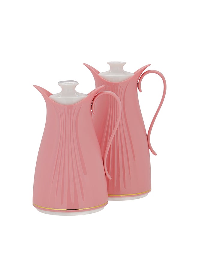 2-Piece Portable And Leak-Resistant Double Wall Vacuum Thermos Eliza ASBESTOS Free PP Outer Body Vacuum Flask Set Pink 7,00,1,000ml