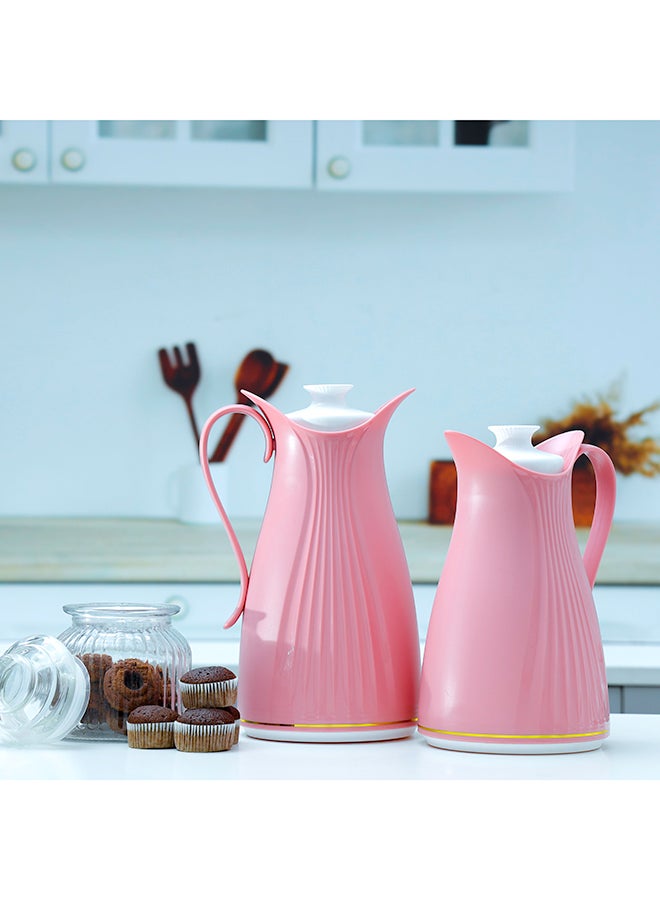 2-Piece Portable And Leak-Resistant Double Wall Vacuum Thermos Eliza ASBESTOS Free PP Outer Body Vacuum Flask Set Pink 7,00,1,000ml