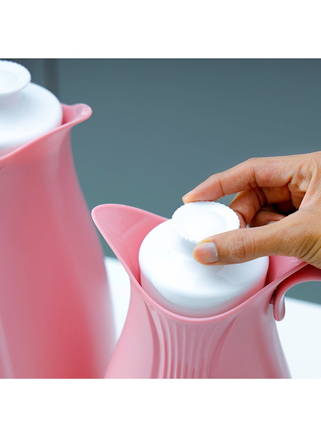 2-Piece Portable And Leak-Resistant Double Wall Vacuum Thermos Eliza ASBESTOS Free PP Outer Body Vacuum Flask Set Pink 7,00,1,000ml