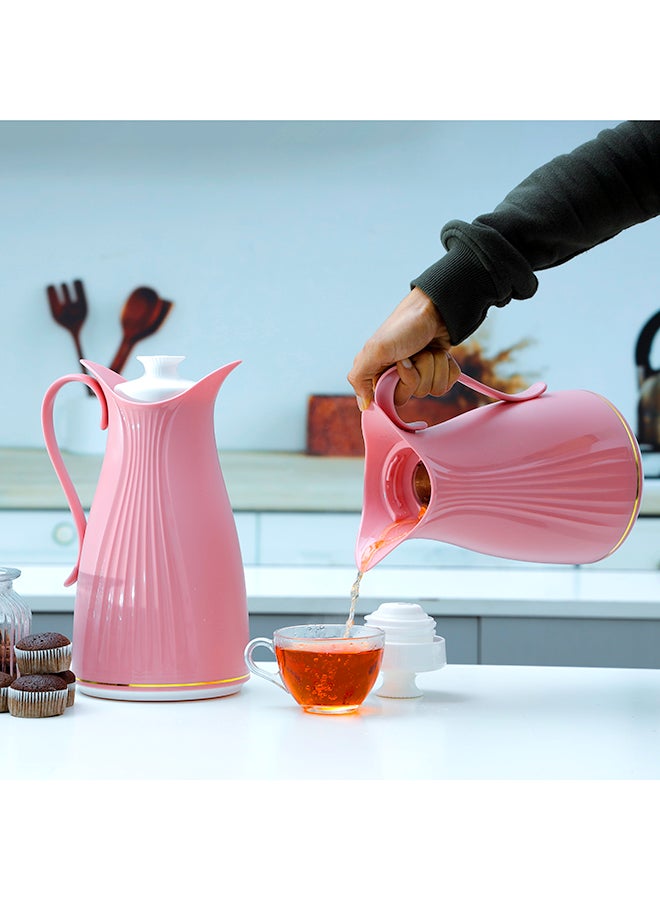 2-Piece Portable And Leak-Resistant Double Wall Vacuum Thermos Eliza ASBESTOS Free PP Outer Body Vacuum Flask Set Pink 7,00,1,000ml