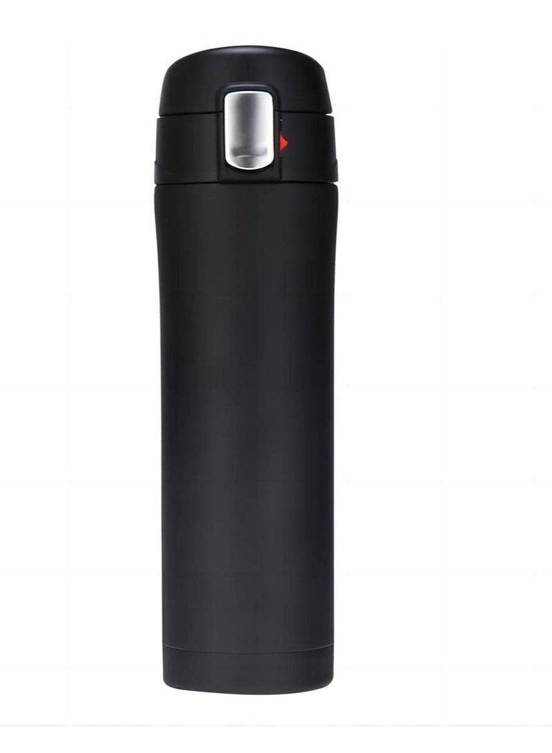 Double Walled Vacuum Flask Thermo, 450ml Stainless Steel Insulated Water Bottle, Flask for Hot and Cold Drinks, Travel Coffee Mug, Sports Water Bottle, Drinks Cup Black