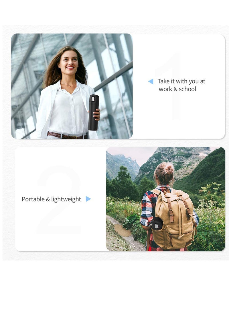 Double Walled Vacuum Flask Thermo, 450ml Stainless Steel Insulated Water Bottle, Flask for Hot and Cold Drinks, Travel Coffee Mug, Sports Water Bottle, Drinks Cup Black