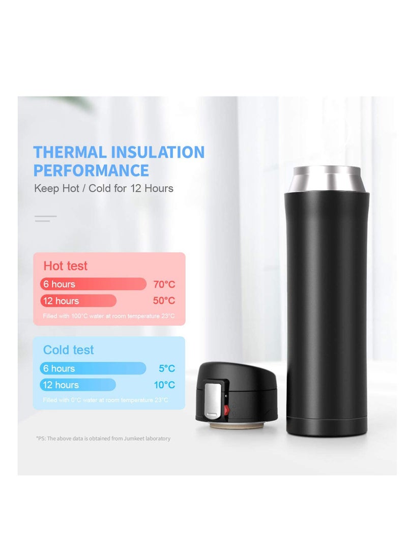 Double Walled Vacuum Flask Thermo, 450ml Stainless Steel Insulated Water Bottle, Flask for Hot and Cold Drinks, Travel Coffee Mug, Sports Water Bottle, Drinks Cup Black