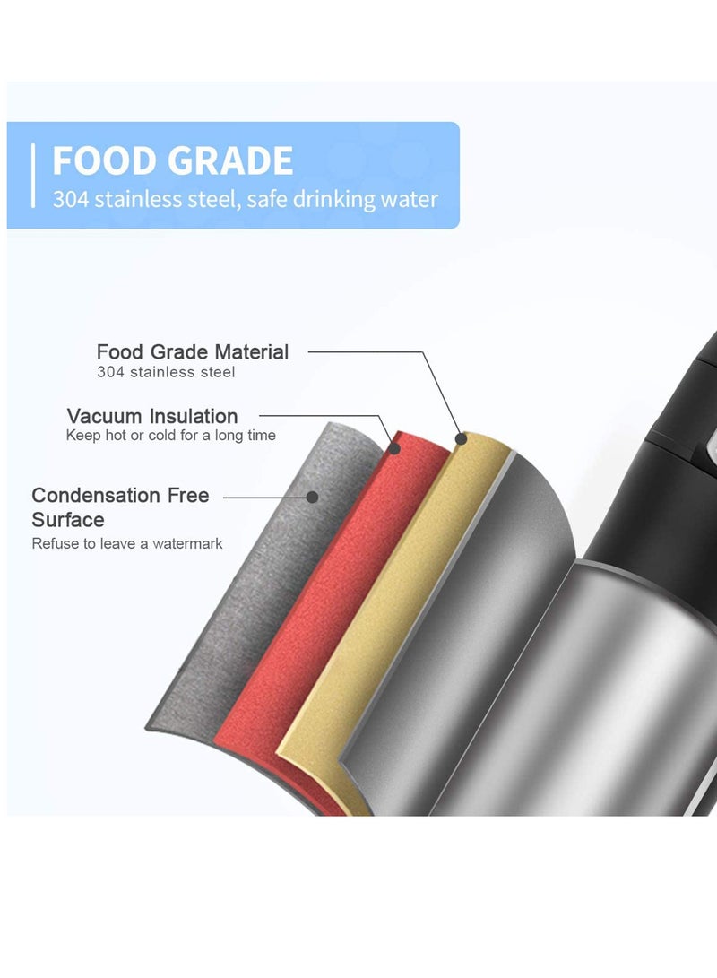 Double Walled Vacuum Flask Thermo, 450ml Stainless Steel Insulated Water Bottle, Flask for Hot and Cold Drinks, Travel Coffee Mug, Sports Water Bottle, Drinks Cup Black