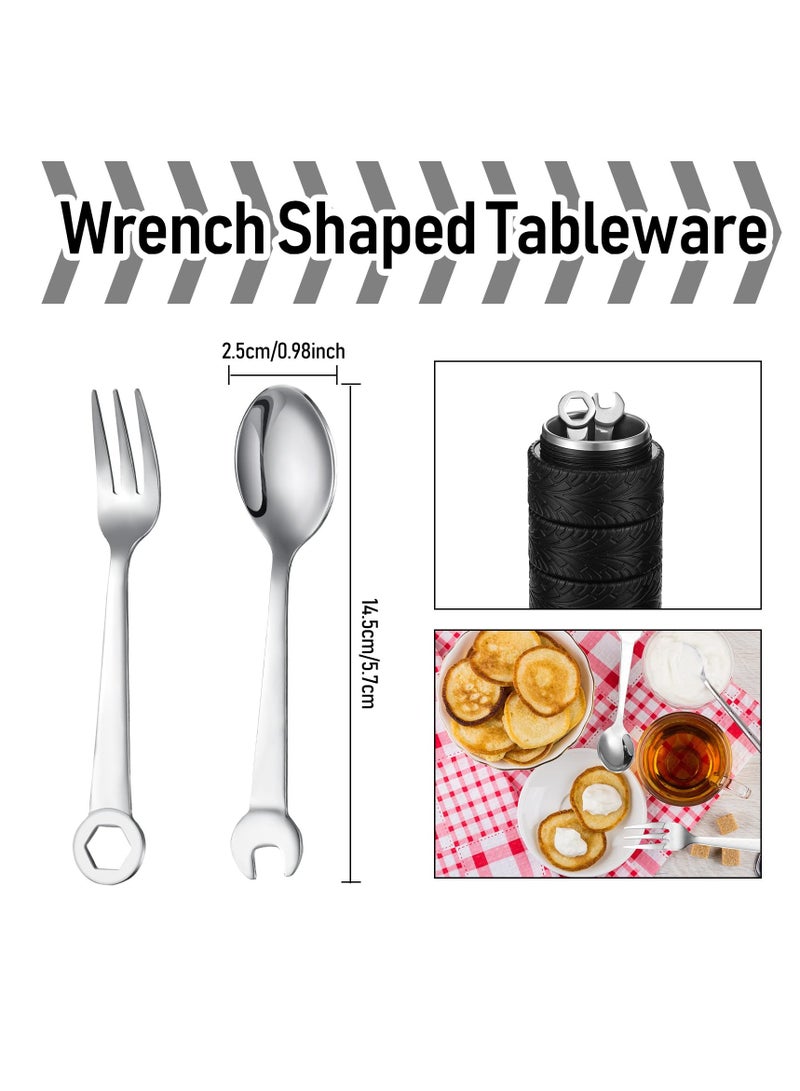 Tyre Water Bottle, Gift for The Mechanic and Car Guy, Unique Stainless Steel Water Bottle, Gift for Man Stainless Steel Coffee Tea Mug with Tool Fork and Spoon