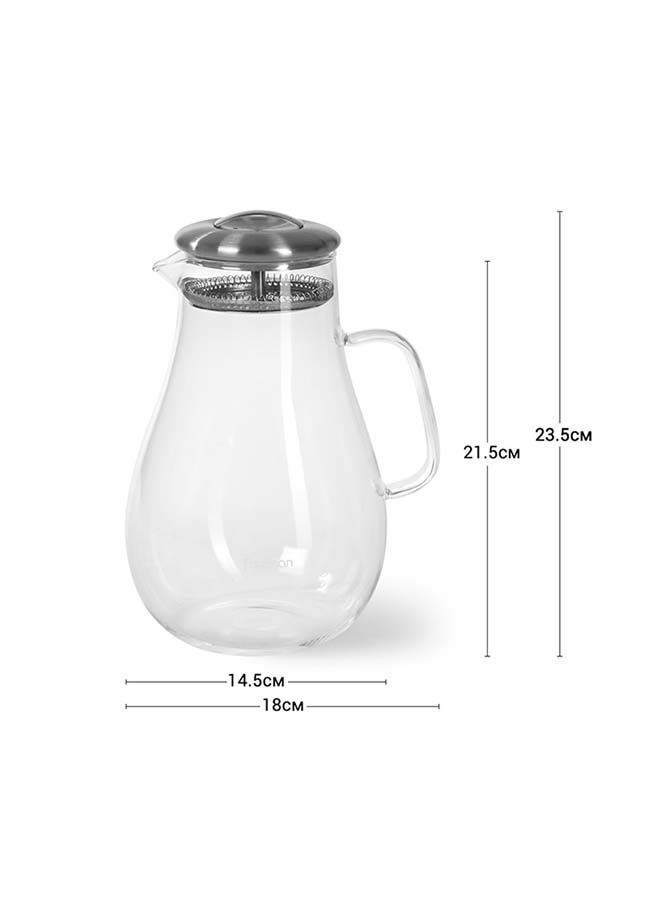 Pitcher Jug Borosilicate Glass Handle And Stainless Steel Lid Giorno Collection , Great for Hot/Cold Water, Ice Tea and Juice Beverage, Carafe For Handmade Juices and Smoothies 1800ml