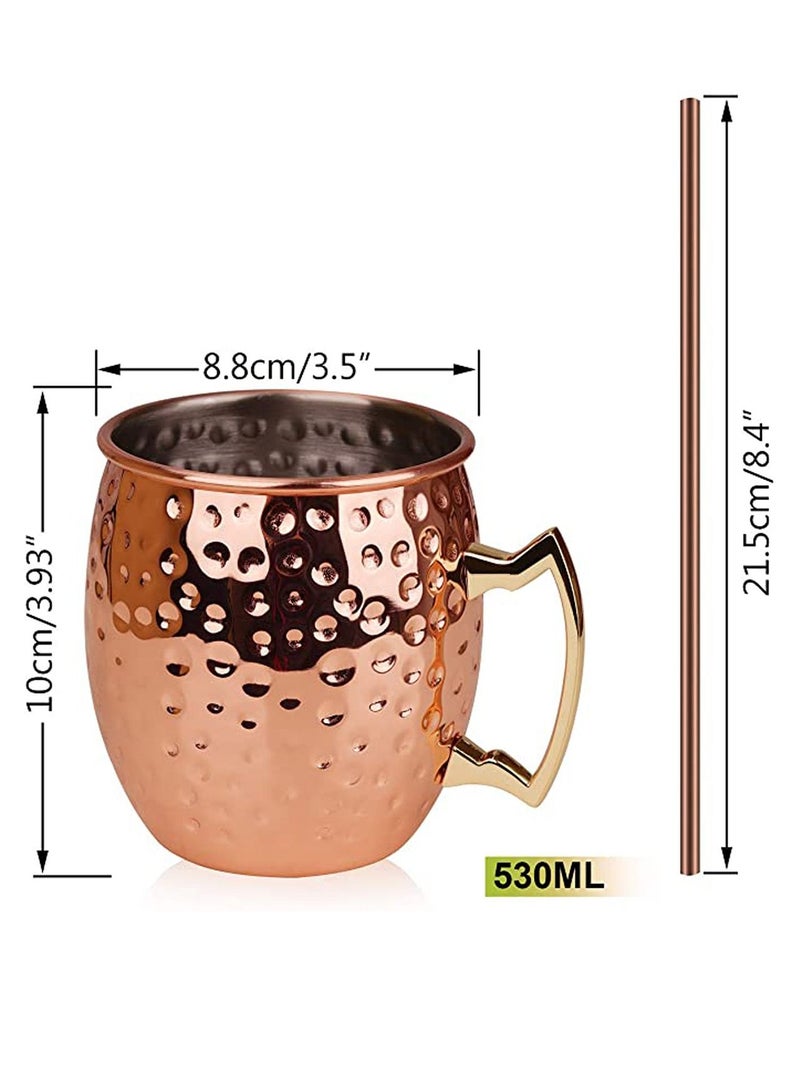 Gift Set Solid Pure Copper Hammered Mugs Handcrafted Cups of 2 Mugs Straws in a Box