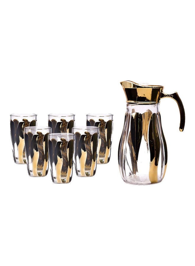 7-Piece Glass And Jug Set Includes 6xGlass -284 ml, 1xJug -1400 ml Clear/Gold/Black