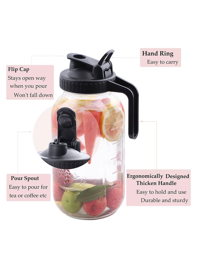 COOLBABY 3 Pack Jar Pitcher 64 OZ Wide Mouth Jars Wide Mouth  Jar with Lid Handle Glass Bottles Beverage Bottles Juice Bottles Grain Storage Jars