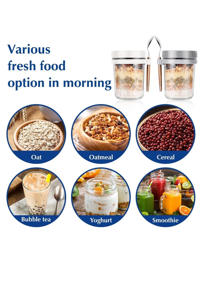 8Pcs Over Night Oat Jar With Stainless Steel Spoon 350ML Blue