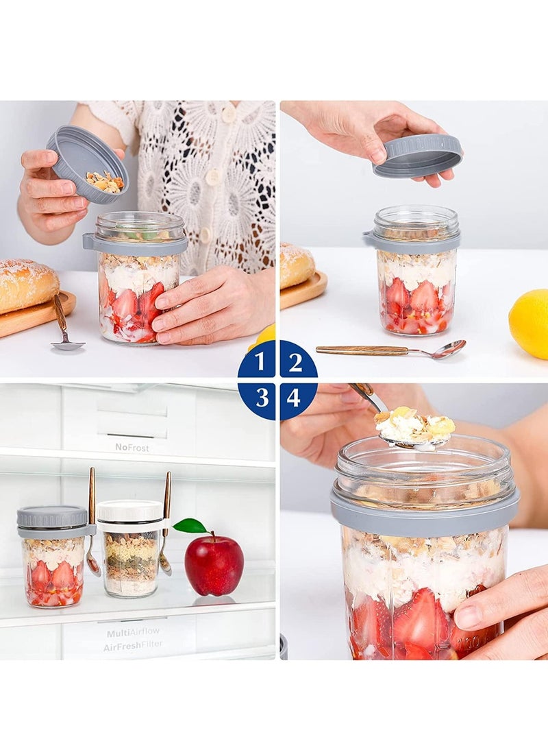 8Pcs Over Night Oat Jar With Stainless Steel Spoon 350ML Blue