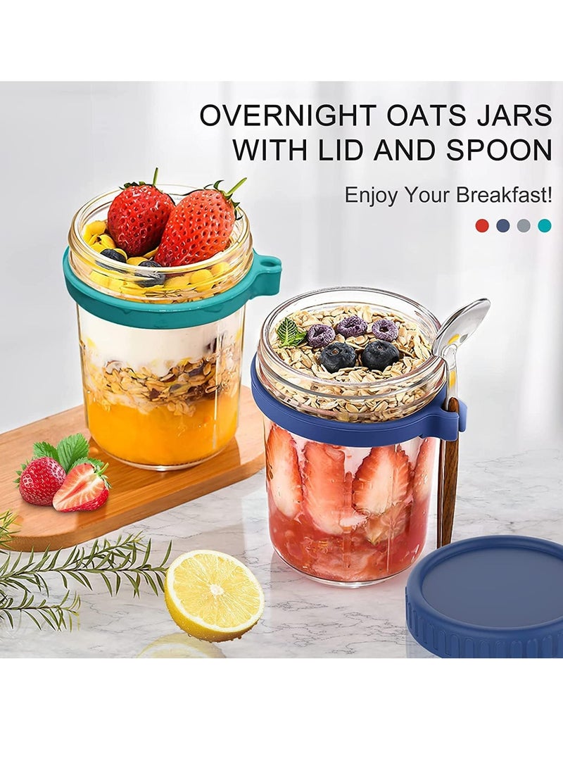 8Pcs Over Night Oat Jar With Stainless Steel Spoon 350ML Blue