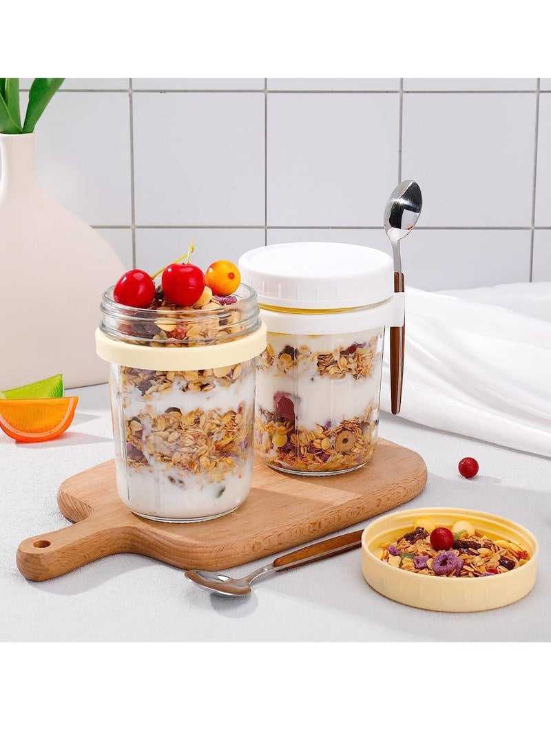 8Pcs Over Night Oat Jar With Stainless Steel Spoon 350ML Blue