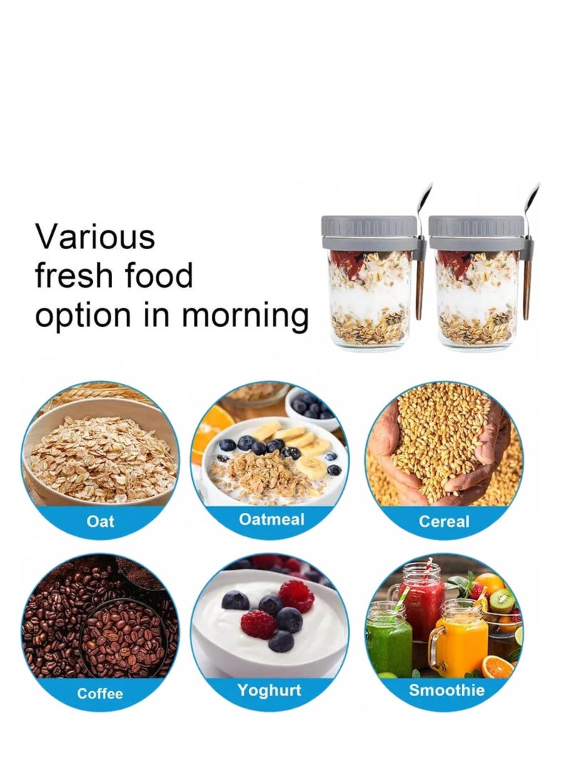 8Pcs Over Night Oat Jar With Stainless Steel Spoon 350ML Blue