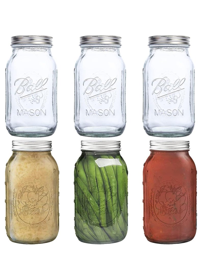 6 Pcs Regular Mouth 1000ml Jar with Lids Clear