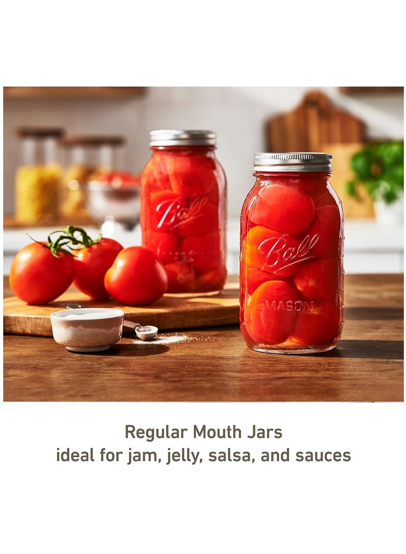 6 Pcs Regular Mouth 1000ml Jar with Lids Clear