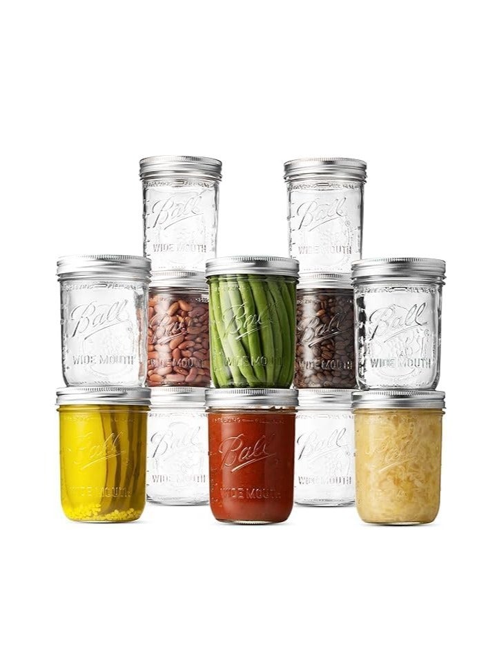 12Pcs Set Wide Mouth Glass Jar For Salads Pickeling Sauces And Food 500Ml