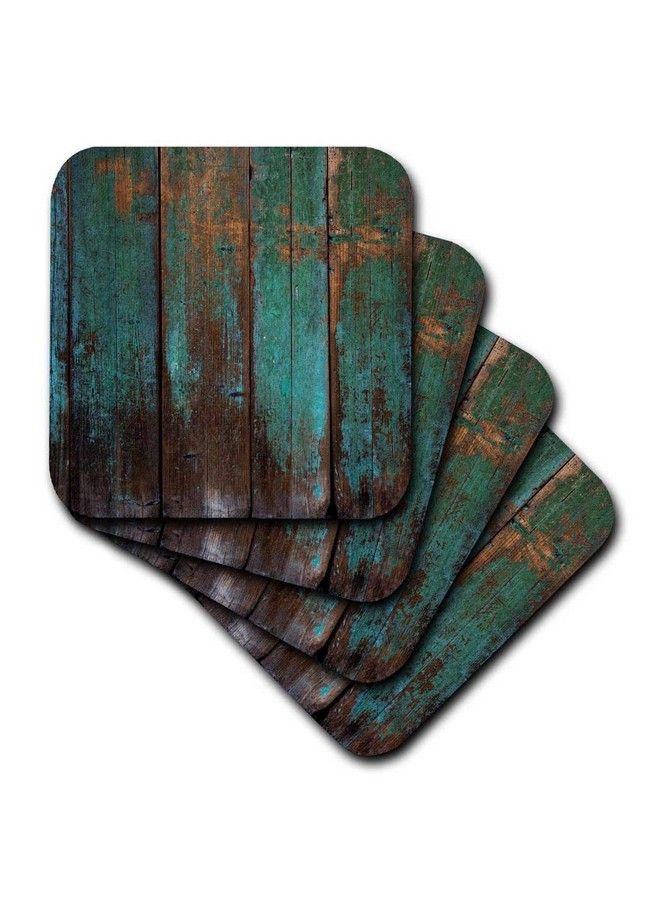 3D Rose Teal Distressed Country Wood Effect Soft Coasters Multicolor 8 Count