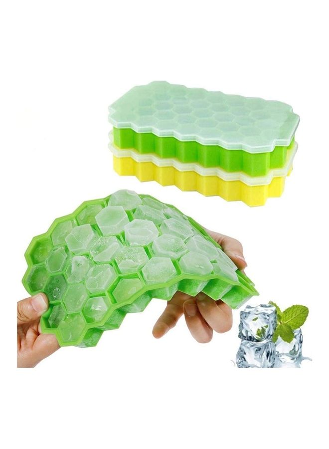 2-Piece Honeycomb Shape Ice Cube Tray Green/Yellow/Clear One Size