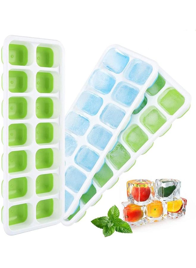 Pack Of 3 Easy-Release And Flexible Ice Cube Trays Green/Blue/White One Size