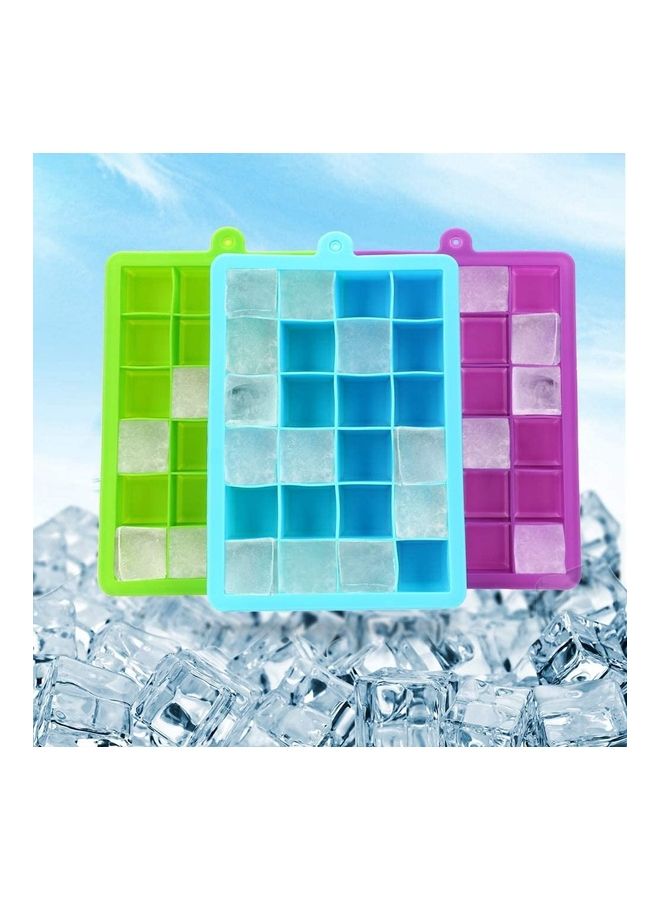 3-Piece Silicone 24-cavities Ice Maker Set Blue/Purple/Green One Size