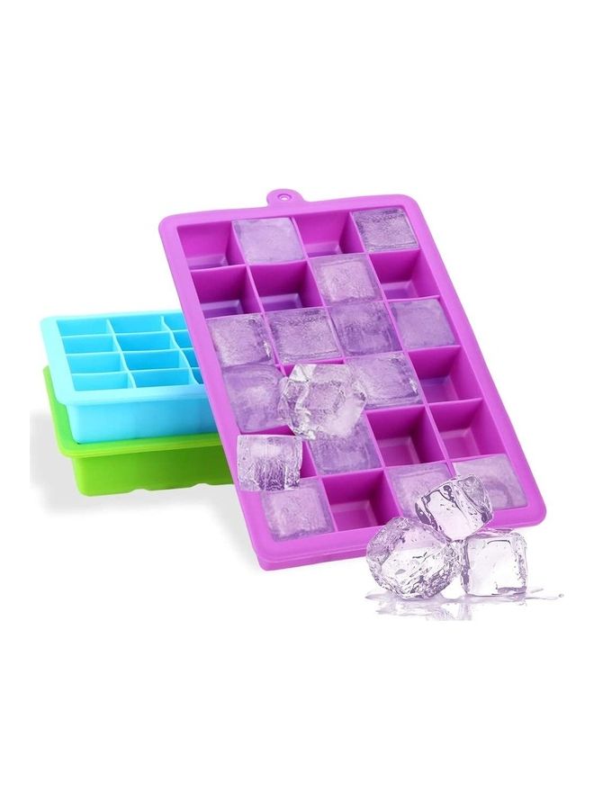 3-Piece Silicone 24-cavities Ice Maker Set Blue/Purple/Green One Size