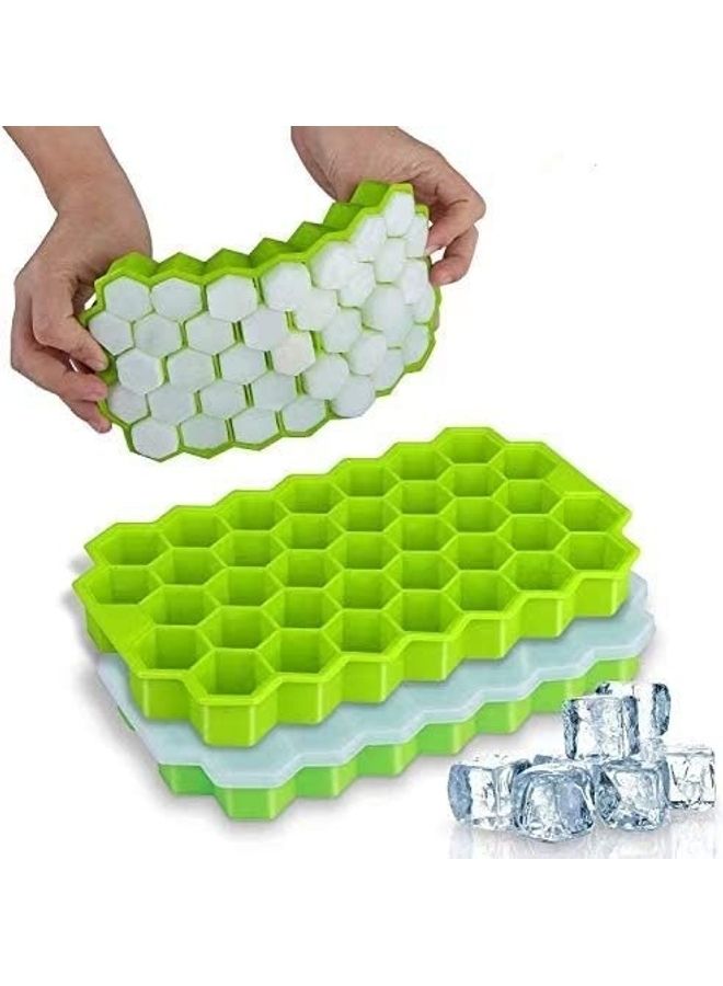 2-Piece Silicone Ice Cube Tray Set With Plastic Lids Green One Size