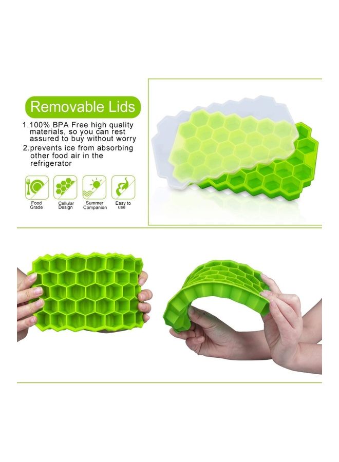 2-Piece Silicone Ice Cube Tray Set With Plastic Lids Green One Size