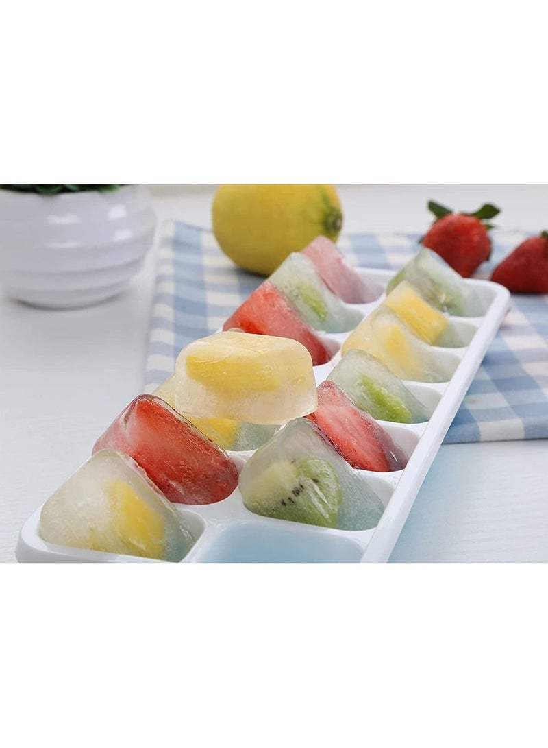 Ice Cube Trays, Easy-Release Silicone and Flexible 14-Ice Trays with Spill-Resistant Removable Lid, BPA Free Stackable Durable for Beverage Baby Food, Freezer ( 4 Pack, Blue )